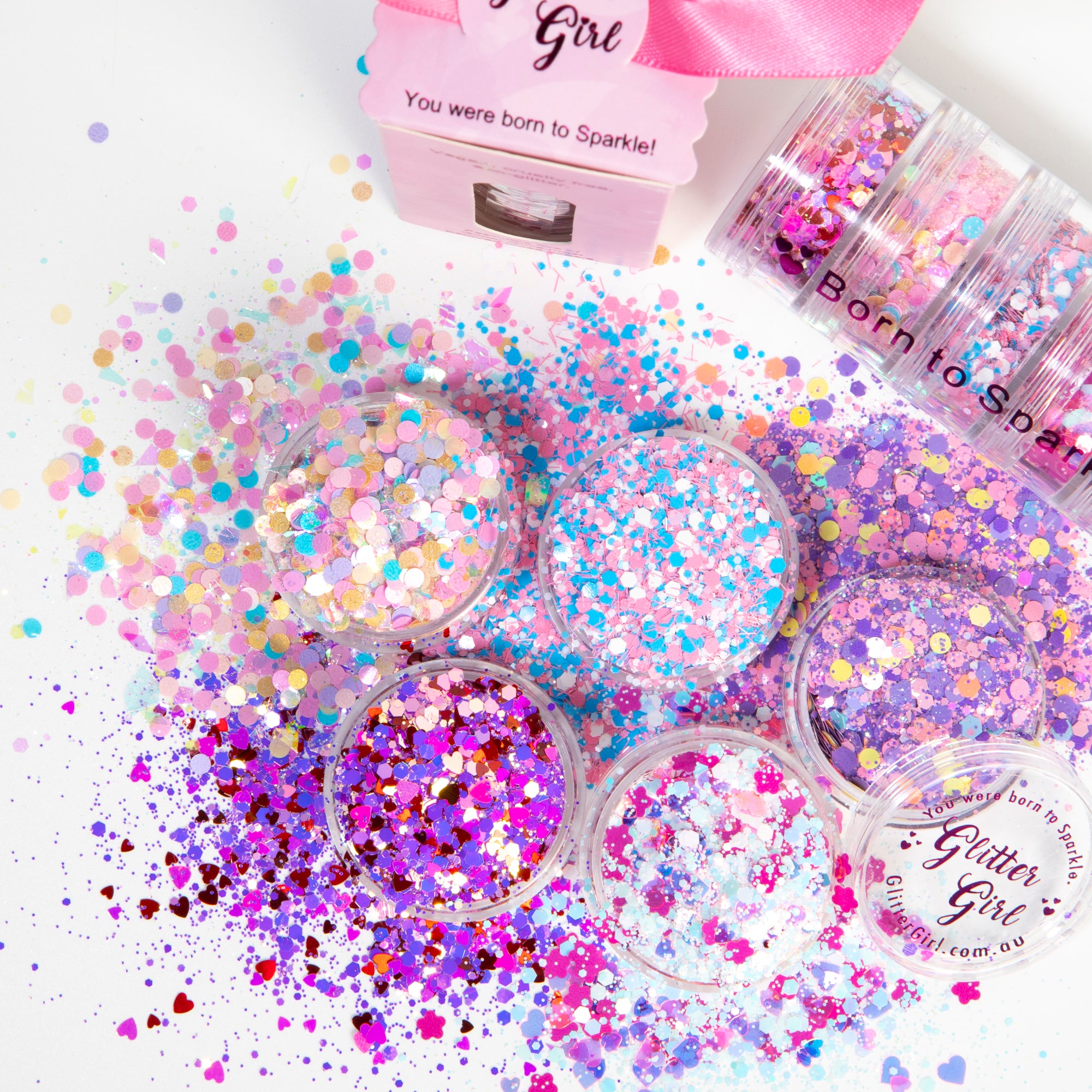 Glitter Girl Chunky Unicorn Glitter Collection with colourful cosmetic eco glitter pots