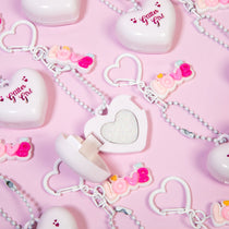 Glitter Girl Glitter Eyeshadow Keychain heart compact with holographic pressed shimmer
