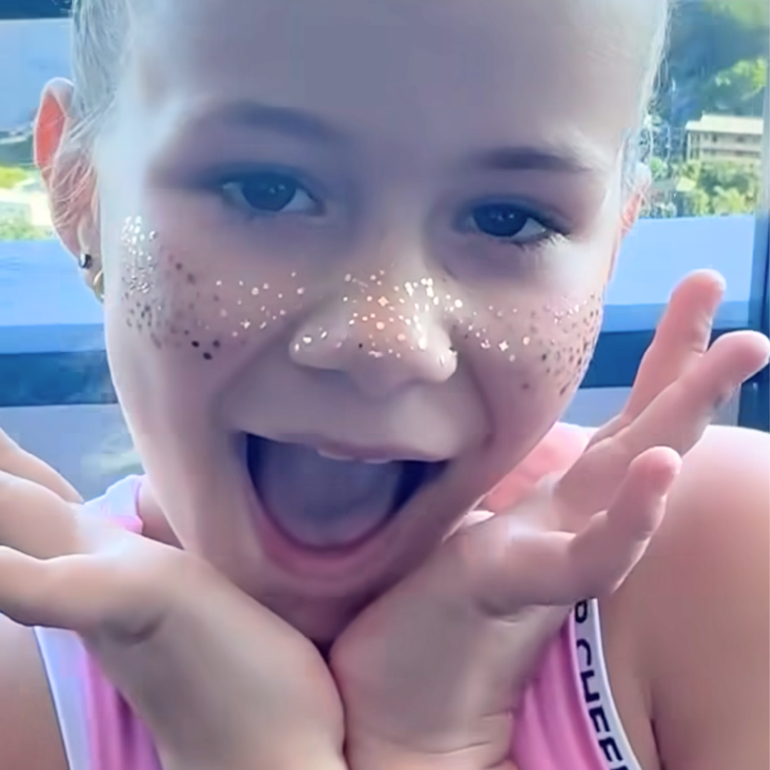 Close-up of Model wearing Glitter Freckles