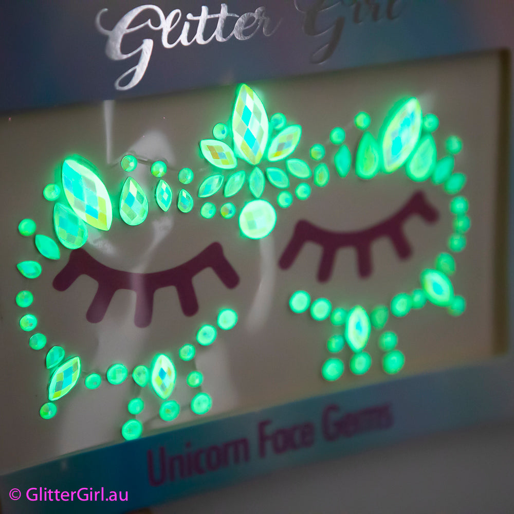 Mardi Gras Face Gems Glow in the Dark