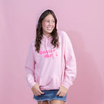 Pink hoodie white hot pink puff print