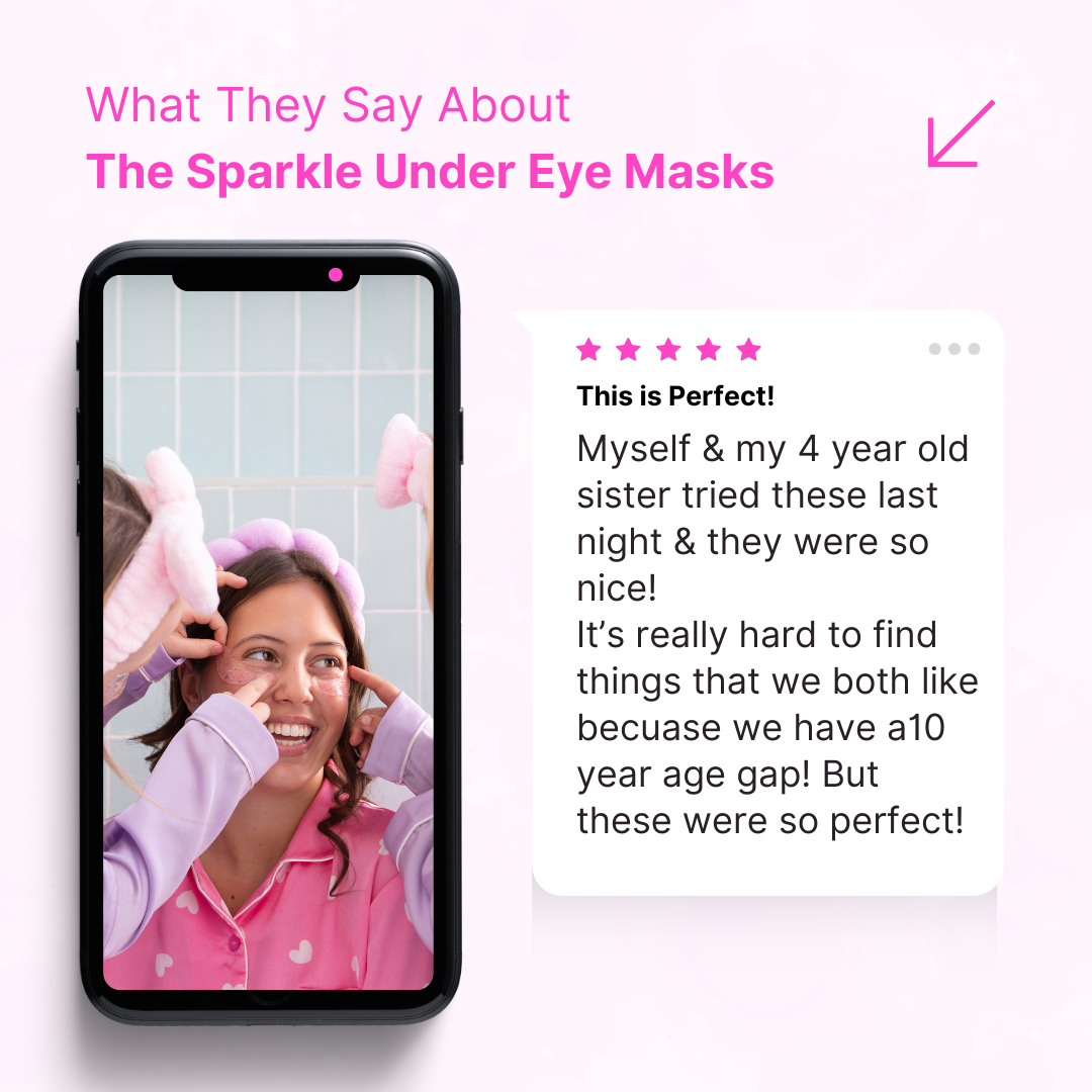 Product review. Glitter Girl Sparkle Under Eye Masks to hydrate, refresh, and brighten tired eyes.