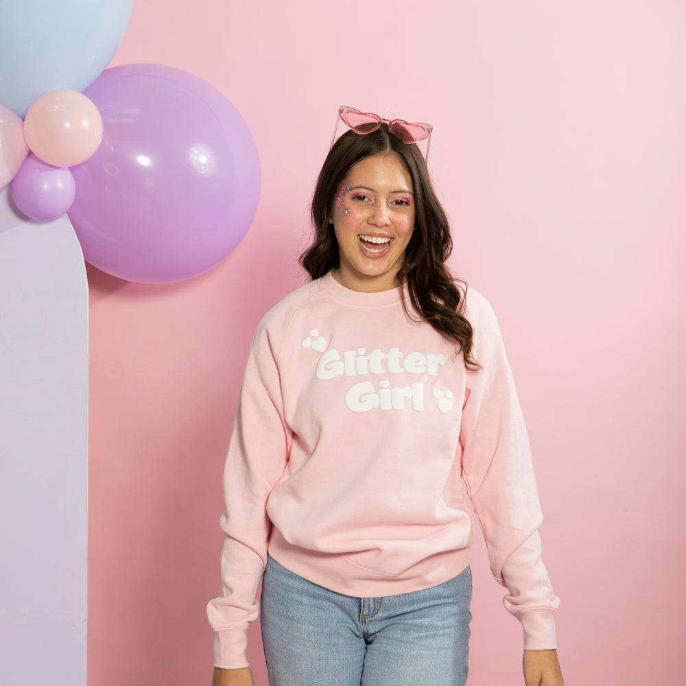 baby pink puff print glitter girl jumper