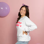 Fluro hot pink puff print glitter girl white jumper