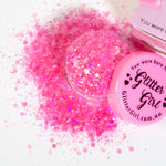 Glitter Girl Sugar Heart pink cosmetic eco glitter with holographic shapes