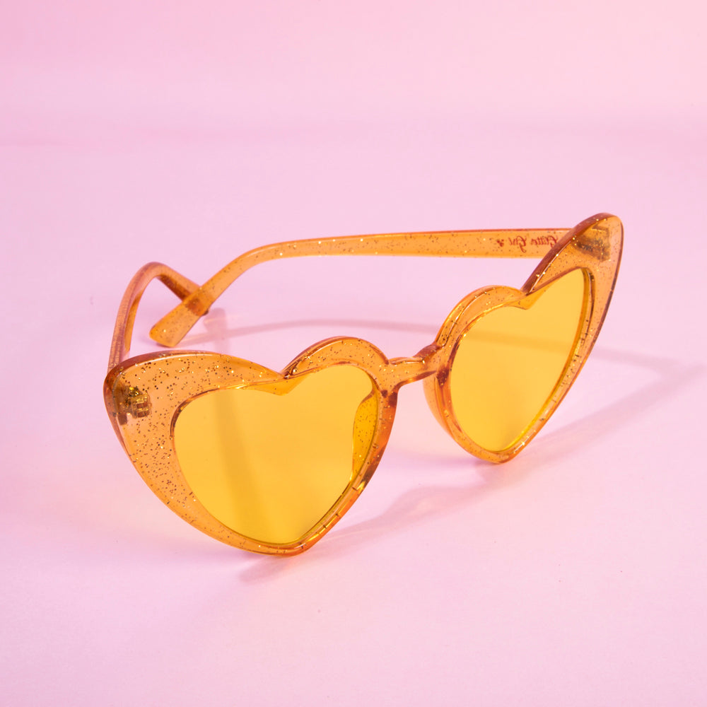 Sunglasses Sunshine Sparkle Glitter Girl Yellow Heart Sunglasses