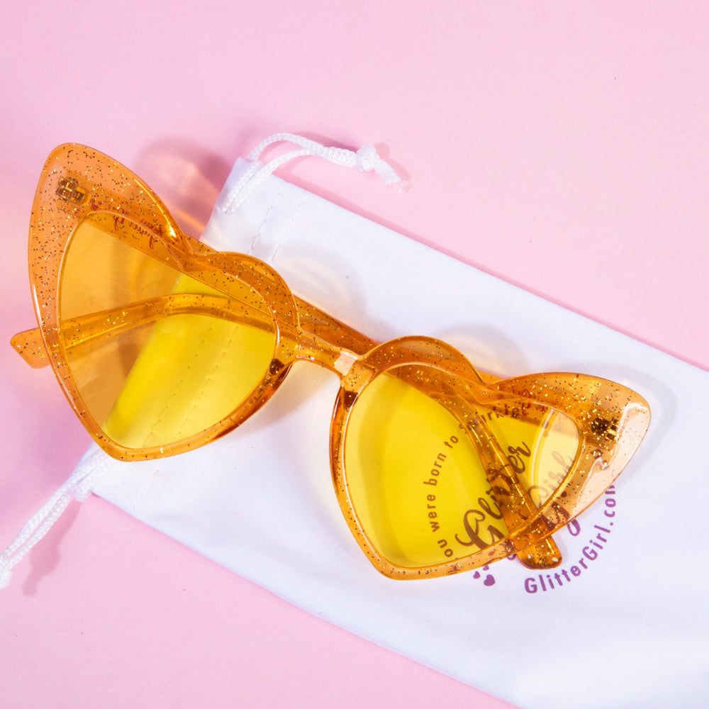 Sunglasses Sunshine Sparkle Glitter Girl Yellow Heart Sunglasses