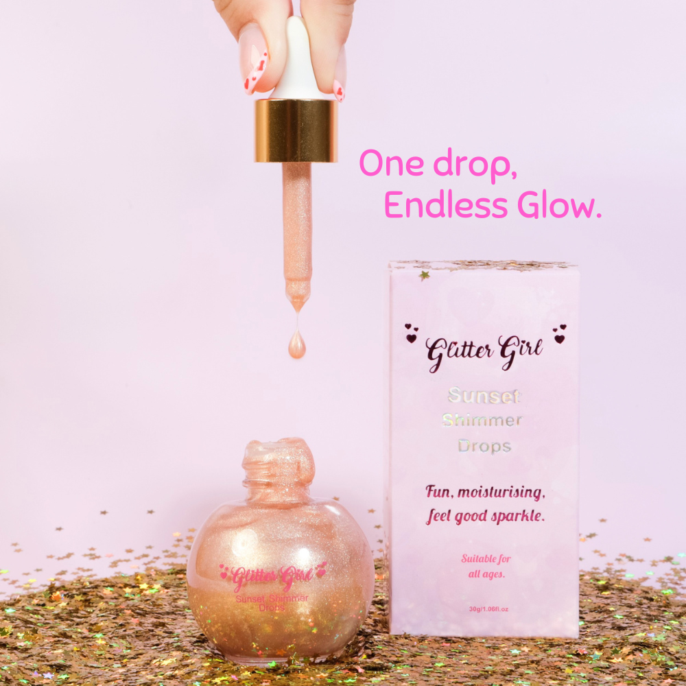 Glitter Girl Sunset Shimmer Drops golden liquid shimmer for face and body