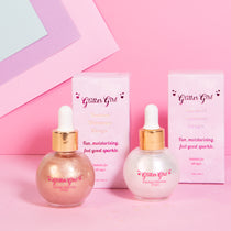 Glitter Girl Shimmer Drops Duo with pink pearl and golden liquid body shimmer