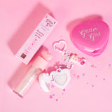 Glitter Girl Sweetheart Set with glitter eyeshadow keychain, sparkle lip gloss and mini heart mirror