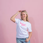 White T Shirt hot pink Puff print