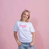 White T Shirt hot pink Puff print Glitter Girl