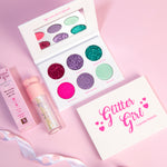 Pink Dream Eyeshadow Palette & Sparkle Gloss Bundle – A dreamy makeup set featuring soft pink shimmer and glitter shades.