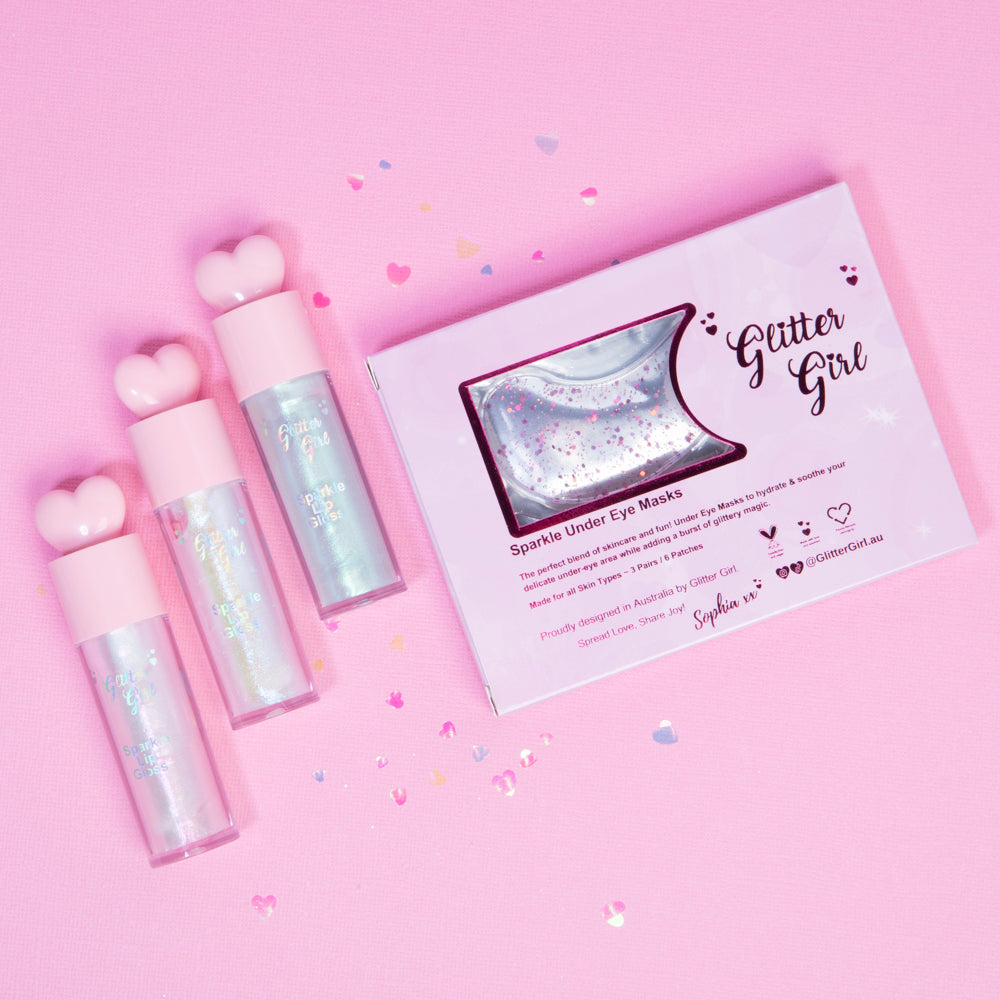 The Sparkle Hydrate Bundle featuring a hydrating face mask and lip gloss for a fresh, glowing look.